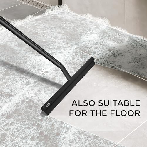 Telescopic Shower Squeegee Black - With Suction Hook & up to 100 cm I Shower squeegee for glass doors Cleaner squiggy for tile and walls Bathroom squeeze for door Long handle sweep & squeegees