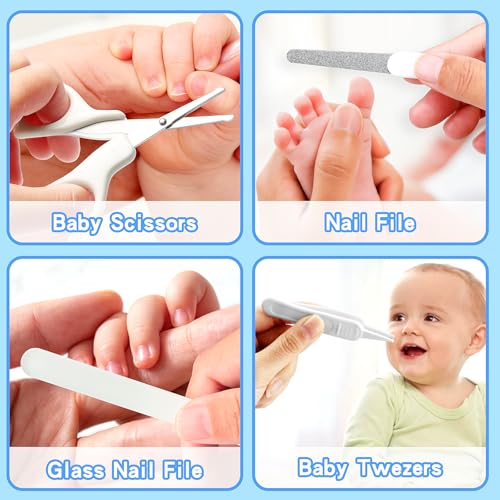 Baby Healthcare and Grooming Kit, Baby Safety Care Set, Baby Electric Nail Trimmer Set Newborn Nursery Health Care Set for Newborn Infant Toddlers Baby Boys Girls Kids (Grey White-18 Kits) - style: Grey White 18 in 1