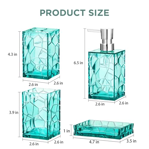 HBlife Bathroom Accessories Set, Teal Blue Acrylic Bathroom Counter Set with Toothbrush Holder, Soap Dispenser, Tumbler, Soap Dish, Turquoise Boho Modern Bathroom Decor, Ideal Gift Choice - style: Teal Blue