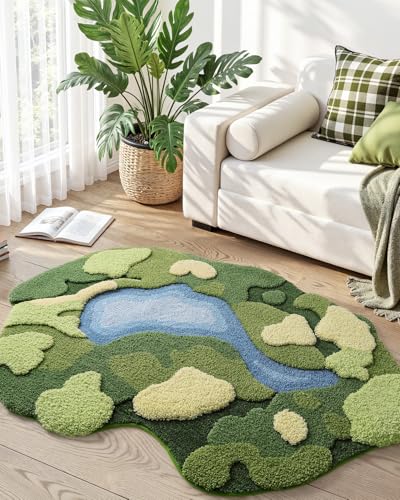DEXI Moss Bath Mat, Ultra Thick Soft Green Bathroom Rug, Non Slip Washable Bathmat, Water Absorbent Microfiber Carpet Rugs for Shower Floor, Sink, Bedroom, 55x39, Moss Green - color: Green Moss-large