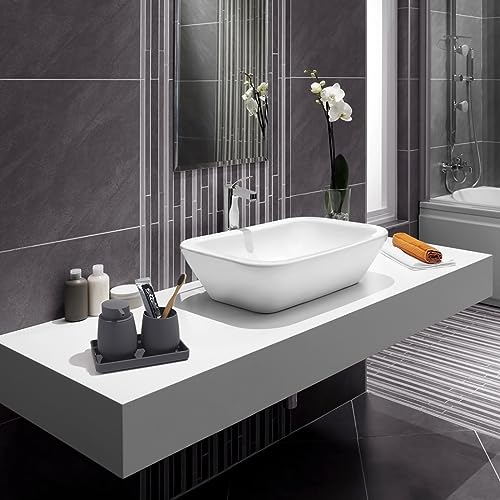 GAHEFY Grey Bathroom Accessories Set with Small Trash Can 3 Liter/0.8 Gallon,Toothbrush Holder,Soap Dispenser,Vanity Tray,Toilet Bowl Brush and Holder Grey 5PCS - style: grey 5 pcs