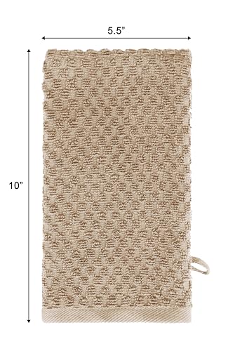 COTTON CRAFT Bath Mitt - 6 Pack Euro Spa Waffle 100% Cotton Towel Mitts | Large 5.5x10 inches Linen Exfoliating Gloves - Sensitive Skin Friendly - Body Bath Shower Glove Washcloth with Hanging Loop - color: Linen - Bath Mitt