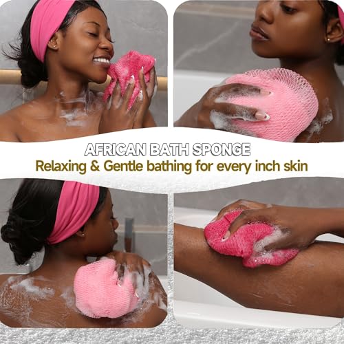 SubSahara Authentic African Net Sponge - 2 Pack Exfoliating Bath & Shower Loofah Sponge for Body & Face, Gentle Scrubber for All Skin Types, Travel, Durable (Dark Pink & Light Pink) - color: Dark Pink & Light Pink