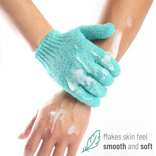 Slick Exfoliating Gloves - 4 Pcs Body Scrub Gloves, Shower & Bath Exfoliation Mitts - color: Shades of Green