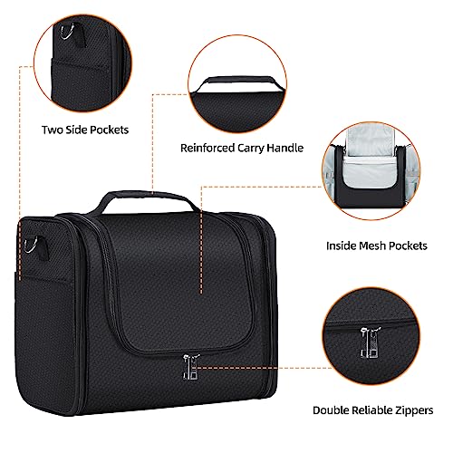 Buruis Extra Large Toiletry Bag for Women and Men, Hanging Travel Bag with Detachable Shoulder Strap for Full-Sized Toiletries, Water-Resistant Dopp Kit for Family Use and Long Trips, Black - color: Black, size: Extra Large