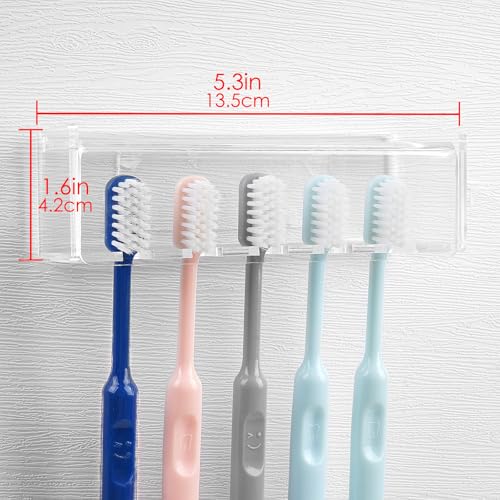 5 Slots Wall Mount Toothbrush Holder with Cover, Self Adhesive Toothbrush Storage Organizer for Shower, Toothbrush Hanger for Bathroom, Medicine Cabinet, Dorm (Clear) - color: Clear 1 Pack