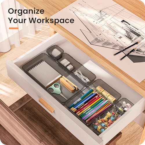 【Military Grade】A-LuGei Drawer Organizer,【𝟱𝗦𝗶𝘇𝗲】Makeup organizer,【Holds 177 Items】Bathroom Organizers and Storage,Organization and Storage,Desk Drawer Organizer for Vanity【Clear Black】 - color: Clear Black