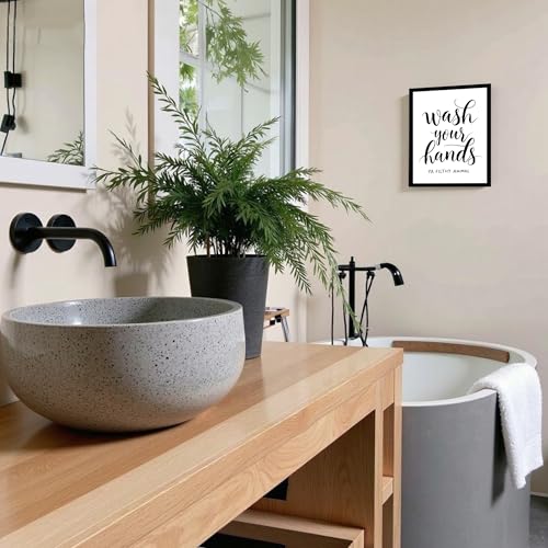 Urmoya Black and White Simple Bathroom Canvas Wall Art, Funny Small Bathroom Wall Decor, Rustic Sign Decoration Art Prints For Toilet Restroom Tabletop Desk 8x10 Inch Wood Framed - color: Character, size: 10"L x 8"W