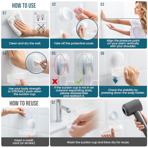 TAILI Soap Holder Soap Dish for Shower, Suction Cup Soap Holder for Shower Wall, Bathroom Accessories, Removable Strong Hold Soap Saver, Drill Free, Clear - color: Clear, size: 1 Tier