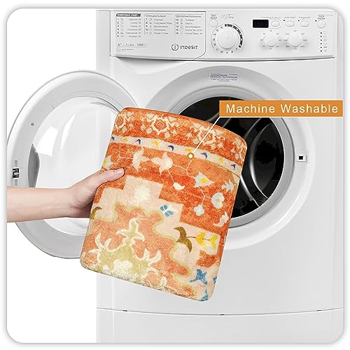 Uphome Boho Tribal Orange Cute Floral Non-Slip Machine Washable Soft Oriental Bath Mats for Sink Shower Doormat Tub, 20x31 inch - color: Orange, size: 20x31 inch