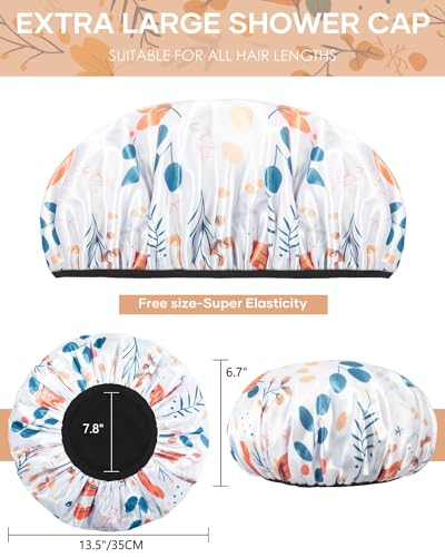 Aquior Shower Caps, Terry Lined Shower Cap for Women, Reusable Shower Cap, Triple Layer Waterproof Bath Cap, Extra Large for Women Long Hair