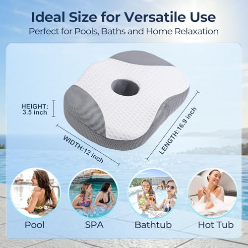 Idle Hippo Hot Tub Booster Seat, 4D Air Mesh Hot Tub Pillow with Powerful 6 Non-Slip Suction Cups, Ergonomic Booster Cushion, Quick Dry Spa Pillow for Indoor Outdoor Hot Tub-White/Grey - color: White
