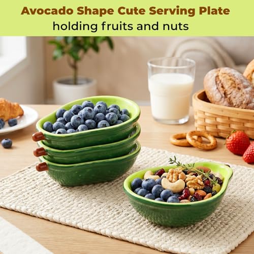 Tlence 4 Pack Cute Avocado Candy Dish for Office Desk, 6 OZ Small Ceramic Candy Bowl for Office, Mini Dipping Bowls for Charcuterie Board, Decorative Catchall Key Bowl for Entryway Table