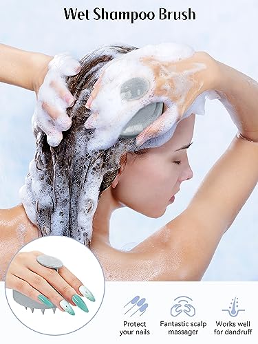 HEETA Scalp Massager Hair Growth, Soft Silicone Scalp Scrubber Shampoo Brush for Exfoliation, Dandruff Removal & Head Massage Stress Relax, Wet & Dry Use for Thick, Thin Hair Care, Wheat Straw Grey - color: New Grey