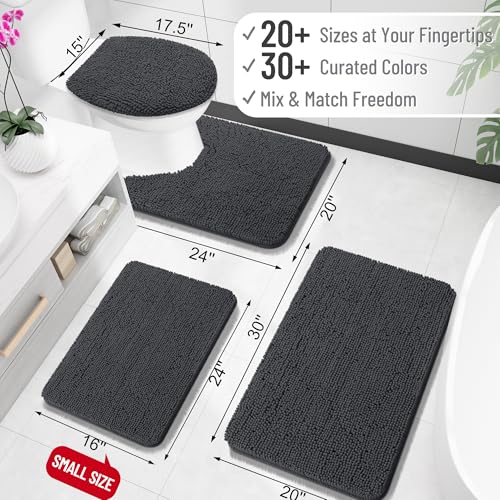 OLANLY Toilet Rugs U-Shaped 20x20, Extra Soft Absorbent Chenille Contour Bathroom Rugs for Toilet, Dry Quickly, Machine Washable, Non-Slip Bath Mat, Dark Grey - color: Dark Grey, size: 20" X 20" Contour Rug