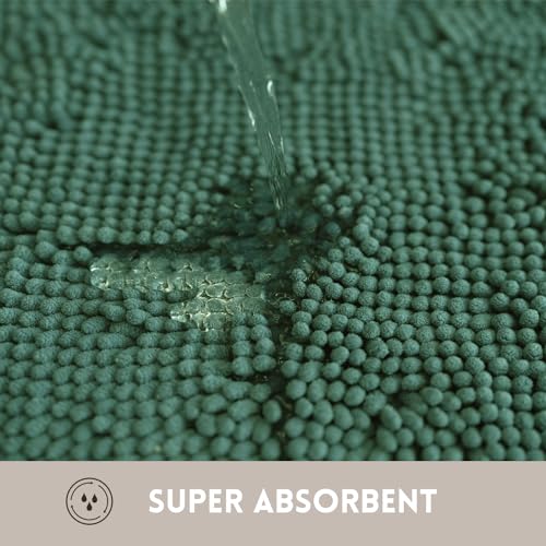 Bathroom Rugs Chenille, Extra Thick and Absorbent, Non-Slip, Machine Washable, Dry Quckily, Soft Cozy Plush, Used Under Shower Bathtub and Sink, Bath mat Sets Dark Green - color: Dark Green, size: 20 x 32 inch + 20 x 20 inch (U-Shape)