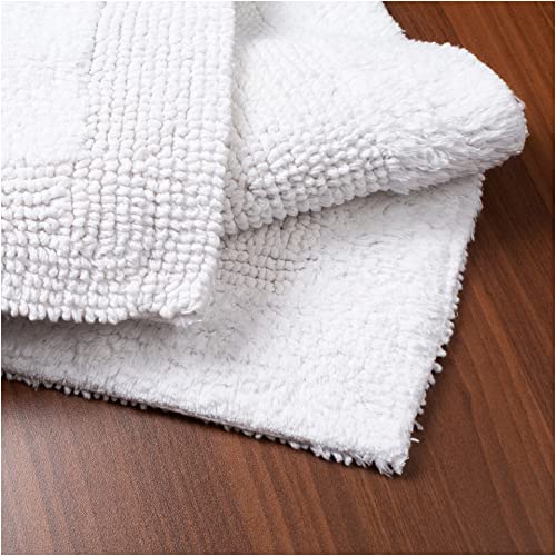 Savi Home Bath Mat Rug 17"x24" White, 100% Pure Cotton, Super Soft Bath Rugs, Plush & Absorbent, Hand Tufted Heavy Weight Construction, Full Reversible Step Out Rugs - color: White, size: 1'5" x 2' (Rectangular)