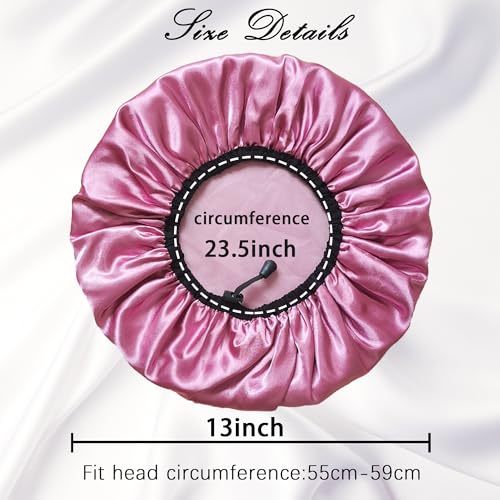 Shower Cap for Women, Large Shower Caps Reusable Waterproof with Elastic Band, Silky Satin Double-layer Bath Cap for Braids Long Hair - color: Set F