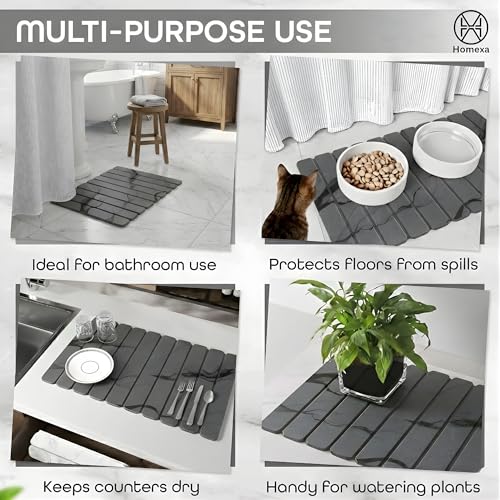 Stone Dish Drying Mat 24" x 16" – Dish Drying Stone Mat – Large Diatomaceous Earth Drying Mat with Non-Slip Base – Quick Dry Kitchen Drying Pad for Dishes, Glassware & Bottles (Marbled Dark Grey) - color: Marbled Dark Grey