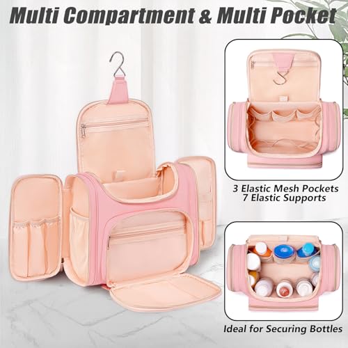 Tealari Large Toiletry Bag for Women Men,Bathroom Bag,Water Resistant Shower Bag,Makeup Bag,Toiletry Bags for Traveling,Hanging Toiletry Bag with Transparent Waterproof Phone Pocket - color: Pink