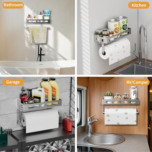 Stylish Kitchen Paper Towel Holder with Shelf - Adhesive Hand Towel Holder for Bathroom Wall Mount, Rust-Resistant Matte Grey Finish for RV Toilet Paper Holder Rack, Easy One-Handed Operation Design - color: Gray