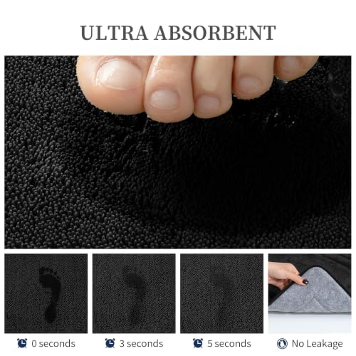 YIHOUSE Bathroom Rugs Sets 2 Piece, Towel-Like Soft Absorbent Thick High Density Memory Foam Bath Mat Set, Non-Slip Machine Washable Bath Rugs for Bathroom, Tub & Shower (32"x20"+24"x17", Black) - color: Black, size: 1'8" x 2'8" (17"x24"+20"x32")