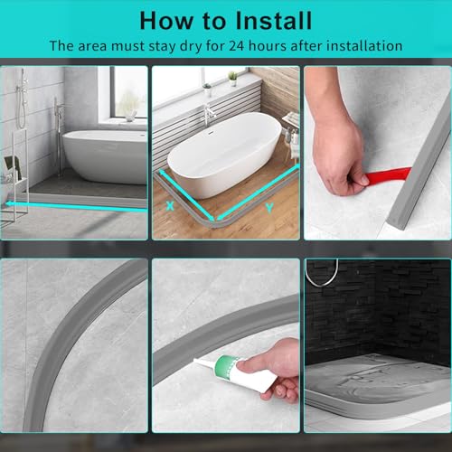 3ft/5ft/6ft/8ft/10ft Collapsible Shower Threshold Water Dam Water Barrier for Shower and Water Stopper Keeps Water Inside Water Threshold for Wet and Dry Separation (10ft, Gray) - color: Gray, style: 10ft
