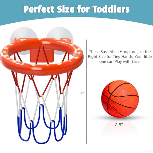 MARPPY Bath Toys – Bathtub Basketball Hoop for Toddlers and Kids, Bath Toy Shower Toy with 4 No-Hole Balls and Suction Cups Basketball Hoop Bath, Tub Toys for Kids and Toddlers - color: Orange 4 Balls (2 Stripes, 2 Without Stripes)