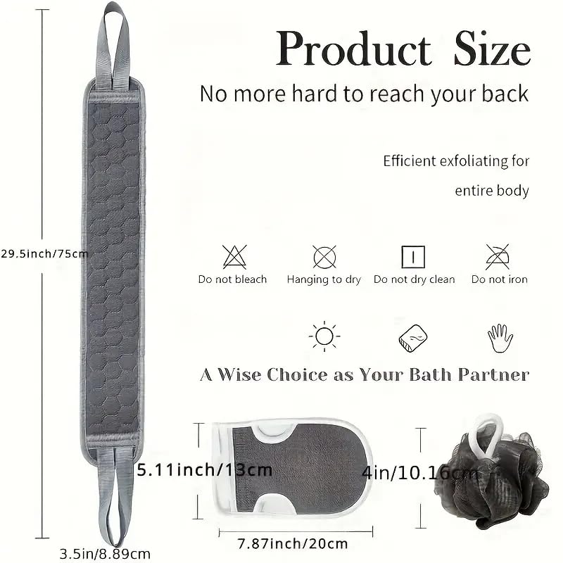 3Pcs Exfoliating Body Scrubber Set, Body Scrubbers, Back Scrubber, Bath Glove and Shower Sponge Loofah for Shower, Bating Exfoliating Scrubbers for Men and Women - color: Gray