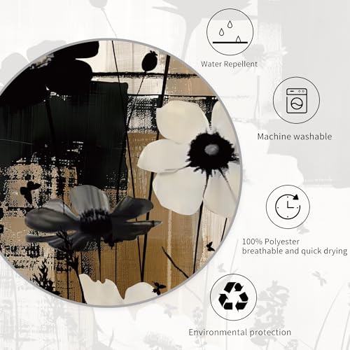 Miyotaa Abstract Modern Plant Flower Shower Curtain Set 60Wx71H Inches Black Tan Contemporary Minimalist Brushstroke Botanical Art Waterproof Bathroom Curtain with 12 Hooks - color: Brushstroke Plant, size: 60"W x 71"L (Pack of 1)