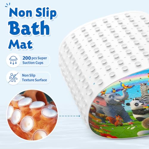 XIYUNTE Upgrade Baby Bath Mat Non Slip - 40"x16" Extra Long Kids Bath Mat for Tub Non Slip Bathtub Mat Eco-Friendly Toddler Bath Mats with Suction Cups, Machine Washable and No Fading, Animal Rainbow - color: X-rainbow