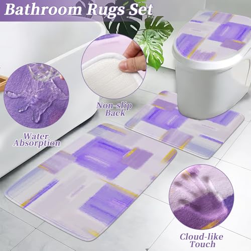 XLHOMO Bathroom Set - Purple and Gold Bathroom Accessories Set, Bathroom Sets with Shower Curtain and Rugs, Purple Shower Curtain Set with Bathroom Trash Can, Soap Dispenser, Soap Dish for Home Decor - color: Plaid Purple & Gold, size: Complete Set + Bath