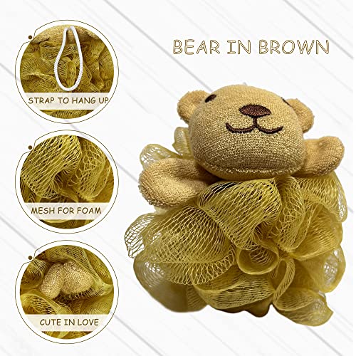 (4 Pack) Lovely Animal Design Kids Exfoliating Bath Scrubber Body Scrubber Shower Ball for Baby Toddler Kids Gentle Exfoliating Bath Sponge Loofah Pouf in Colorful Design (Joyful TERRICOLE) - style: joyful TERRICOLE