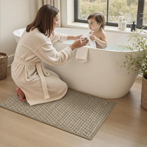 AMOAMI Unique Woven Bath Mat, Super Absorbent Non Slip Bath Mat, 20" x 32", Brown - color: Brown, size: 20" x 32"