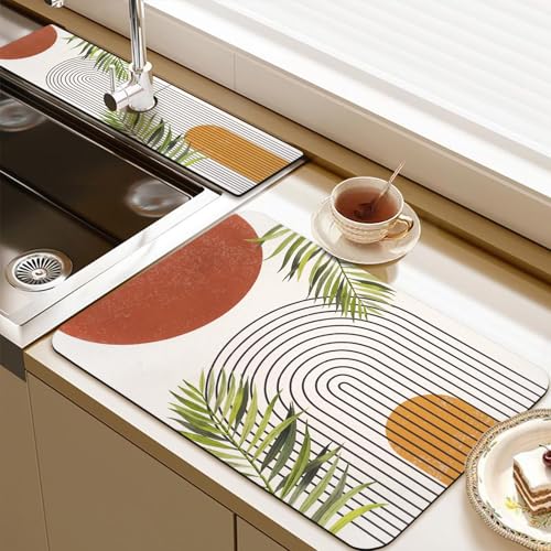 19.5" x 12" Dish Drying Mat & 24" x 5.5" Sink Splash Guard, Super Absorbent Drainer Rack Mat for Kitchen Counter Coffee Bar - color: Orange, size: 19.5"*12"+24"*5.5"