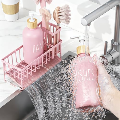 soap Dispenser (Pink Sponge Holder + Pink Bottle) - color: Pink Sponge Holder + Pink Bottle