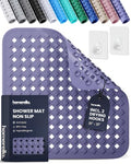 homerella® Shower Mat Non Slip Anti Mold, Non Slip Shower Mats for Inside Shower Stall Anti Slip Mat, Square Shower Floor Mat 21 x 21 in with Suction Cups & Hooks for Quick Drying, Machine Washable - color: Purple