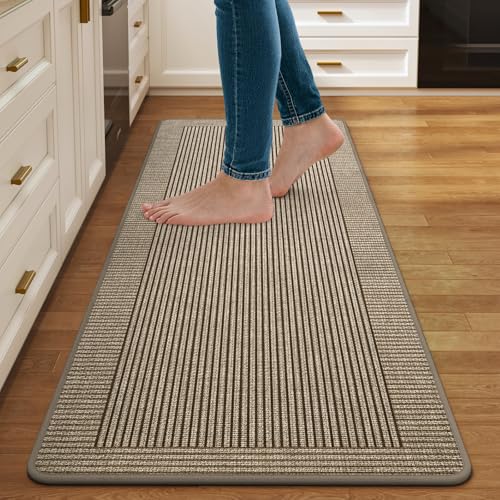 Kitchen Mats for Floor 17''x47'', Kitchen Rugs Non Slip Washable Absorbent Kitchen Mat, Braided Kitchen Sink Runner Rug, Brown - color: A Linear Brown, size: 17''x47''