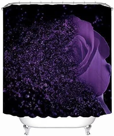 Yddsky 4 Pcs Purple Rose Shower Curtain Sets with Rugs Black Bathroom Sets with Shower Curtain and Rugs Modern Bathroom Curtains Shower Set with Toilet Lid Cover for Women Bathroom Decor Accessories - color: Rose Decoration 05