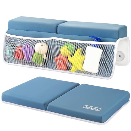 beiens Bath Kneeler and Elbow Rest Pad Set - 1.5'' Comfortable Thick Baby Bath Kneeler Pads, Quick Dry Soft Kneeling Pad for Baby Bath Time, Non-Slip Knee& Arm Support Bathtub Mat with Toys Organizer - color: Grey Blue