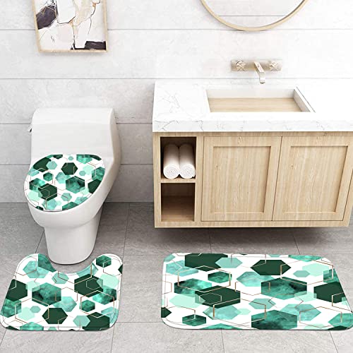 LQCOOL 4Pcs Indigo Shower Curtain Set Marble Grain Geometric Bathroom Set Fresh Turquoise Abstract Bathroom Curtain Set with 12 Hooks Carpet Bath Mat and Toilet Rugs - color: Indigo