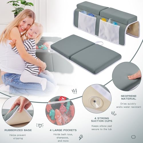 Baby Bath Kneeler and Elbow Rest Pad Set,Bath Kneeling Pad Thick Soft Quick Dry Bathtub Mat for Bathing Time,Baby Essentials Memory Foam with Toys Organizer Gifts for Parents,Dark Grey - color: Dark Grey