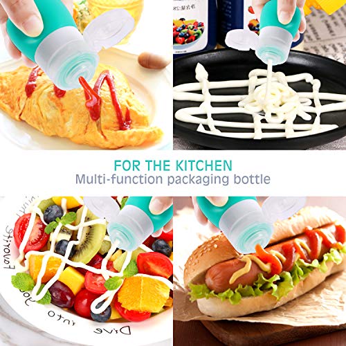 PuGez Salad Dressing Container to Go, Mini Food Condiment Portable Storage Squeeze Bottles for Ketchup/Sauces, Leak Proof, Leak-Resistant, 5 Pack with Cleaning Brush (1.3oz, 37ML)