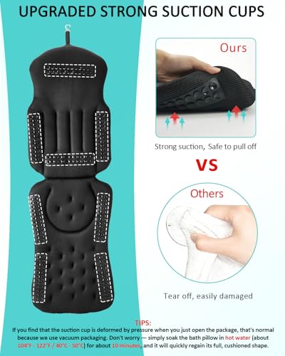 Full Body Bath Pillow for Bathtub, 5D Thick Tub Pillow for Bathtub with 192 Non-Slip Suction Cups, Laundry Bag & Hook, Bathtub Pillow for Head, Neck & Back Support (Black, 51"*15") - color: Classic Black