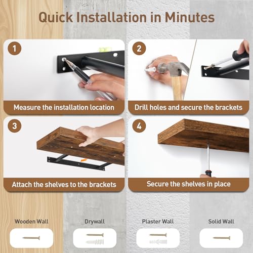 RALGEND Floating Shelves for Wall, 1.5" Thick Wall Shelf Set of 3 with Invisible Brackets, L31.5 x W7.9 Hanging Shelves Farmhouse Home Decor for Bathroom, Living Room, Bedroom, Rustic Brown 8301BJP3BF - color: Rustic Brown, size: 31.5 Inches