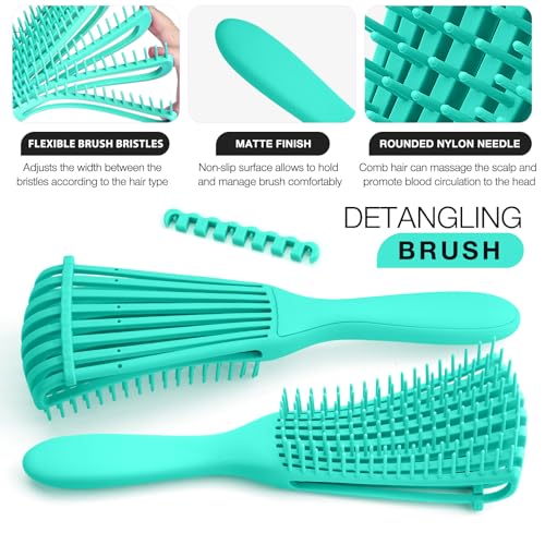 Hommtina Detangling Brush Set Getting Shine and Makes Hair Smooth, Curly Hair Brush for Adult & Kids Wet or Dry Hair(Green Pink Black + Black, 3 PCS) - color: Green Pink Black + Black, size: 3 PCS