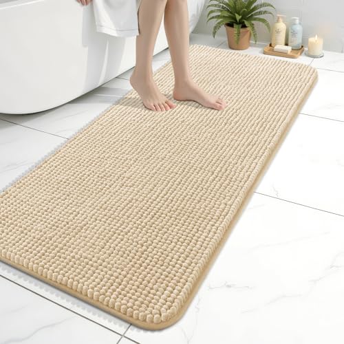 Arotive Bathroom Rugs 47" x 20", Ultra Soft Absorbent Chenille Bath Rugs, Rubber Backing, Machine Washable Bath Mats for Bathroom Floor, Tub and Shower, Home Decor Accessories, Beige - color: Beige, size: 47" X 20"