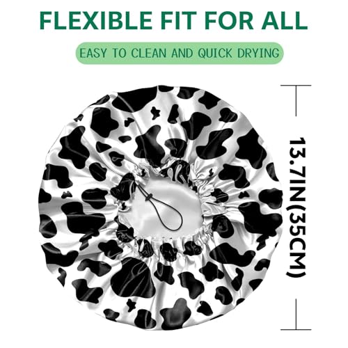 2 PCS Shower Cap Waterproof Double Layer Elastic Adjustable Reusable Hair Bath Caps for Girls Women Cute Aesthetic-Black White - color: G4-Black White