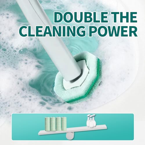 Disposable Toilet Brush, Toilet Bowl Cleaning System with 48 Count Wand Refill, Clean Brush Starter Kit with 1 Toilet Wand, 1 Storage Caddy and 1 wall Sticker (White) - style: Green-Toilet brush+48 refills
