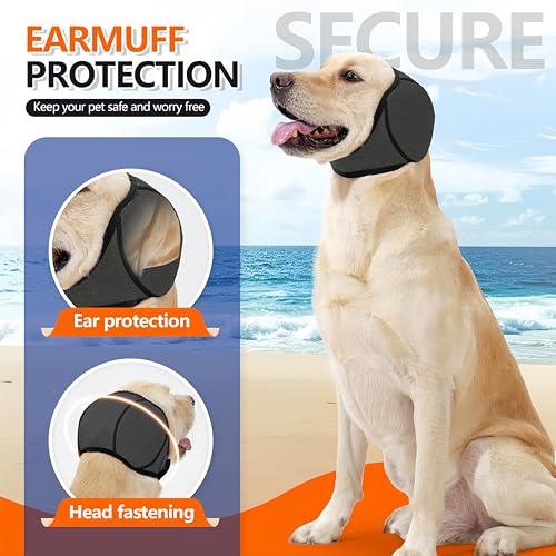 No-Flap Ear Wraps Dogs, Ear Muffs Bath Grooming, Soft Stretch Pet Ear Covers Drying Noise Comfort - color: Blue, size: Medium